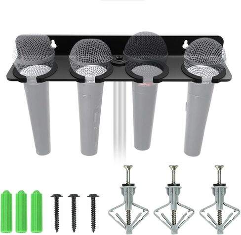 [2025 Upgrade ] Multi Microphone Holder for Mic Stand Storage Organizer for Handheld Dynamic Wired and Wireless Mics Wall Mounter or Rubber Padding to 5/8"-27 or 3/8"-16 Threaded - Up to 2 Mics in Kuwait