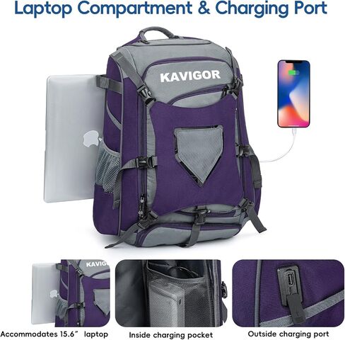 Baseball Bag for Youth and Adult, Softball Backpack 50L Large Capacity, Equipment Backpack with Laptop Compartment and Charge Port in Kuwait