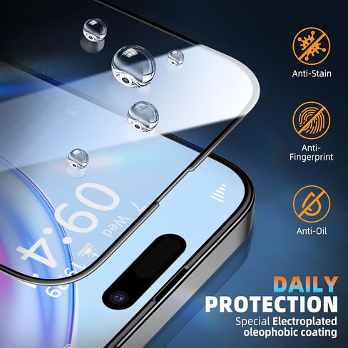 Unbreak Top 9H+ Glass for iPhone 15/16 Screen Protector 12FT Military Armor Shatterproof + Longest Durable, 1:1 Full-Coverage Tempered Glass, Auto-Align Fit Bubble-free, 2-Pack in Saudi Arabia