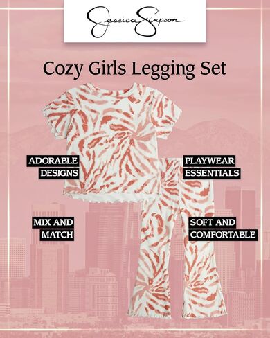 Jessica Simpson Girls' Leggings Set - 2 Piece T-Shirt and Leggings – Flare Leg Bell Bottom Pants Set for Girls (7-16), Size 12, Leopard Print in Saudi Arabia