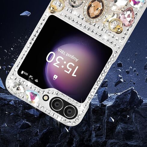 Omio for Galaxy Z Flip 5 Bling Case with Hand Chain Wrist Strap Bracelet Silk Scarf for Girls Women Sparkle Rhinestone Pearl Crystal Glitter Diamond Shockproof Cover for Galaxy Z Flip 5 Pink in Saudi Arabia