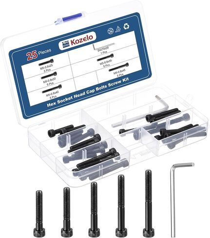 25pcs M5 Socket Head Cap Screws Bolts Nuts Assortment Kit - [M5x60/65/70/75/80mm] Alloy Steel Fully Threaded Black Oxide 12.9 Internal Hex Screw for 3D Printer Use, with Wrench in Kuwait