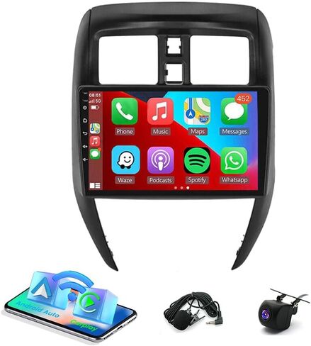 PHEZEN 10 بوصة Carplay Android Auto مستقبلات صوت السيارة مناسبة لـ Nissa-n Versa Sedan 2015-2019، Android 2+32GB سيارة ستيريو واي فاي GPS ملاحة بلوتوث MP5 Player USB FM راديو الوسائط المتعددة in Kuwait