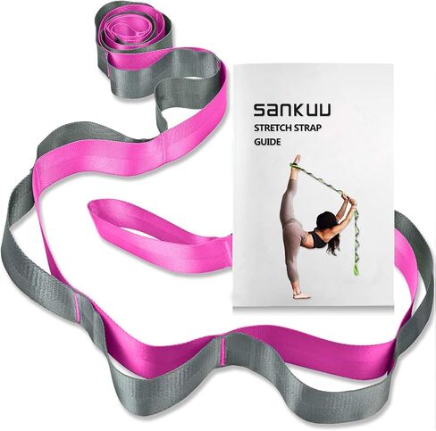 SANKUU Yoga Straps Stretching Strap with 12 Loops Workout Poster, Straps for Stretching Physical Therapy Equipment Long Stretch Out Bands for Exercise, Pilates and Gymnastics for Women Men in Kuwait
