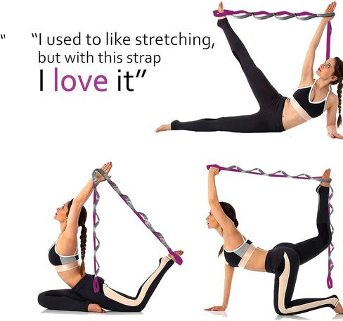 SANKUU Yoga Straps Stretching Strap with 12 Loops Workout Poster, Straps for Stretching Physical Therapy Equipment Long Stretch Out Bands for Exercise, Pilates and Gymnastics for Women Men in Kuwait