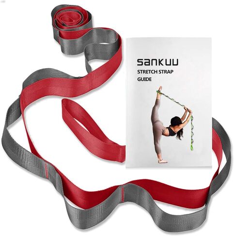SANKUU Yoga Straps Stretching Strap with 12 Loops Workout Poster, Straps for Stretching Physical Therapy Equipment Long Stretch Out Bands for Exercise, Pilates and Gymnastics for Women Men in Kuwait