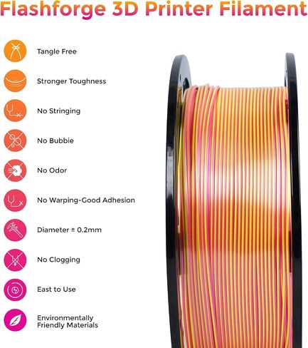 FLASHFORGE Silk PLA Filament 1.75mm Bright Gold, Smooth and Silky Texture 3D Printing Filament, Dimensional Accuracy +/- 0.02mm in Kuwait