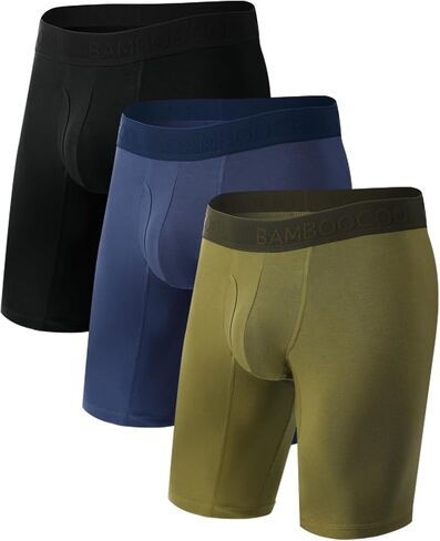 BAMBOO COOL Men's Long Boxer Briefs Long Leg Performance Breathable Comfort Underwear for Men 3 or 5 Pack in Kuwait