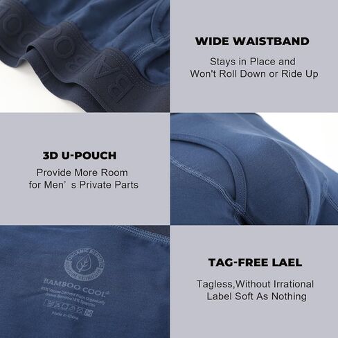 BAMBOO COOL Men's Long Boxer Briefs Long Leg Performance Breathable Comfort Underwear for Men 3 or 5 Pack in Kuwait