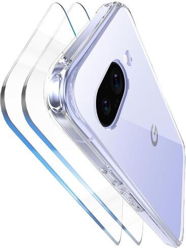 JIC AirGuard Bundle for Google Pixel 9a - Shockproof Clear Phone Case with 2X Screen Protectors - [AirCor Technology | Survive 6.5ft Drops] - for Pixel 9a, Clear in Saudi Arabia
