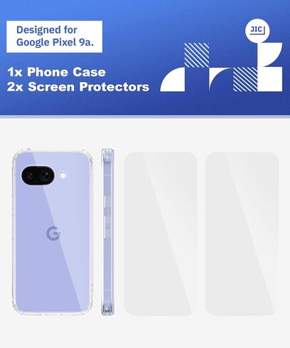JIC AirGuard Bundle for Google Pixel 9a - Shockproof Clear Phone Case with 2X Screen Protectors - [AirCor Technology | Survive 6.5ft Drops] - for Pixel 9a, Clear in Saudi Arabia