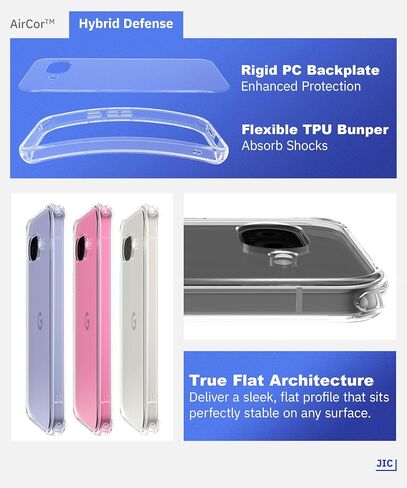 JIC AirGuard Bundle for Google Pixel 9a - Shockproof Clear Phone Case with 2X Screen Protectors - [AirCor Technology | Survive 6.5ft Drops] - for Pixel 9a, Clear in Saudi Arabia