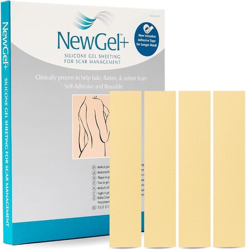 NewGel+ Advanced Silicone Scar Treatment Sheeting for OLD and NEW Scars, for Surgery, Injury, Keloids, C-Section, Burns, and Acne, Reusable, 1" x 6" Sheet (4 Count) - CLEAR in Kuwait