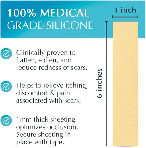 NewGel+ Advanced Silicone Scar Treatment Sheeting for OLD and NEW Scars, for Surgery, Injury, Keloids, C-Section, Burns, and Acne, Reusable, 1" x 6" Sheet (4 Count) - CLEAR in Kuwait