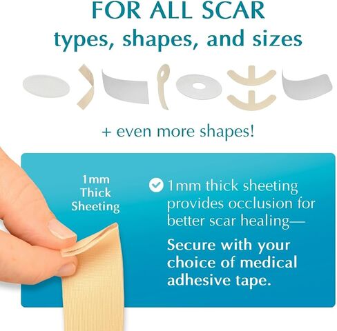 NewGel+ Advanced Silicone Scar Treatment Sheeting for OLD and NEW Scars, for Surgery, Injury, Keloids, C-Section, Burns, and Acne, Reusable, 1" x 6" Sheet (4 Count) - CLEAR in Kuwait
