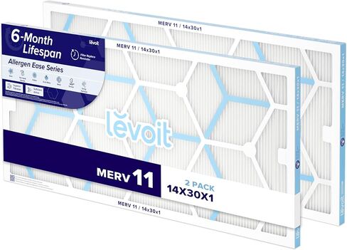 LEVOIT 20x20x1 Air Filter, MERV 11, 6-Month Allergen Defense Pleated 1-Inch Electrostatic AC Furnace Filter, High-Efficiency for Pet, Dust and Smoke, 2 Pack (Actual Size 19.69×19.69×0.79 inches) in Kuwait