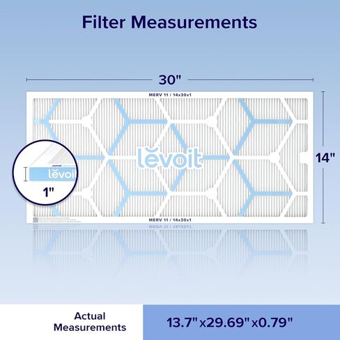 LEVOIT 20x20x1 Air Filter, MERV 11, 6-Month Allergen Defense Pleated 1-Inch Electrostatic AC Furnace Filter, High-Efficiency for Pet, Dust and Smoke, 2 Pack (Actual Size 19.69×19.69×0.79 inches) in Kuwait