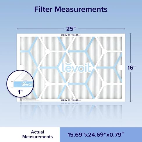 LEVOIT 20x20x1 Air Filter, MERV 11, 6-Month Allergen Defense Pleated 1-Inch Electrostatic AC Furnace Filter, High-Efficiency for Pet, Dust and Smoke, 2 Pack (Actual Size 19.69×19.69×0.79 inches) in Kuwait