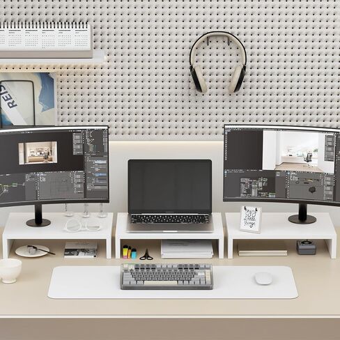 حامل شاشة وردي TEAMIX - 3 عبوات، حامل شاشة قابل للتعديل من الخشب 3 طبقات، حامل شاشة مزدوج لشاشتين/كمبيوتر محمول/كمبيوتر شخصي للمكتب in Kuwait