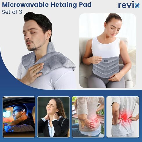 REVIX Microwave Heating Pad for Neck and Shoulders Lower Back Pain Relief, Warm Compress Heated Back Wrap with Weighted Plush, Hot Eye Mask for Migraine Stress, Set of 3 in Kuwait