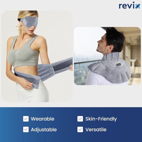 REVIX Microwave Heating Pad for Neck and Shoulders Lower Back Pain Relief, Warm Compress Heated Back Wrap with Weighted Plush, Hot Eye Mask for Migraine Stress, Set of 3 in Kuwait
