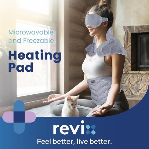 REVIX Microwave Heating Pad for Neck and Shoulders Lower Back Pain Relief, Warm Compress Heated Back Wrap with Weighted Plush, Hot Eye Mask for Migraine Stress, Set of 3 in Kuwait