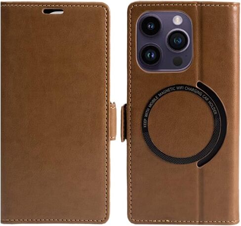 Case for iPhone 14 Pro, PU Leather Wallet with Soft TPU Case for iPhone14 Pro, Shockproof Protective Stand Phone Cover with RFID Blocking Card Cash Slot, Support Magsafe Wireless Charging, Brown in Saudi Arabia
