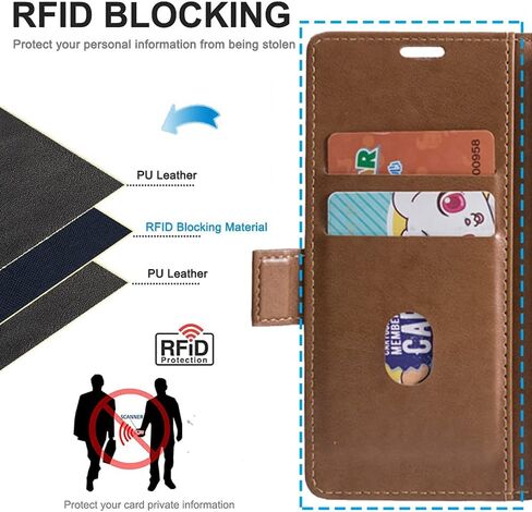 Case for iPhone 14 Pro, PU Leather Wallet with Soft TPU Case for iPhone14 Pro, Shockproof Protective Stand Phone Cover with RFID Blocking Card Cash Slot, Support Magsafe Wireless Charging, Brown in Saudi Arabia