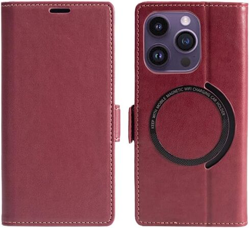 Case for iPhone 14 Pro, PU Leather Wallet with Soft TPU Case for iPhone14 Pro, Shockproof Protective Stand Phone Cover with RFID Blocking Card Cash Slot, Support Magsafe Wireless Charging, Brown in Saudi Arabia