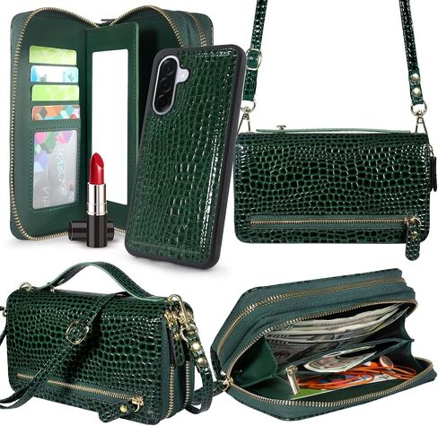 Harryshell متوافق مع Samsung Galaxy A36 / A56 Case Wallet Multi zipper قابلة للفصل قابلة للفصل مع حزام معصم حامل فتحات البطاقة (بني فاتح) in Saudi Arabia