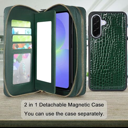 Harryshell متوافق مع Samsung Galaxy A36 / A56 Case Wallet Multi zipper قابلة للفصل قابلة للفصل مع حزام معصم حامل فتحات البطاقة (بني فاتح) in Saudi Arabia