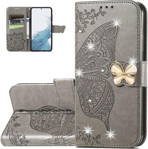 حقيبة محفظة لـ Samsung Galaxy S23 (وليس S23 Plus) ، حافظة الهاتف الفراشة ثلاثية الأبعاد مع Clasp مع قفل مغناطيسي وحافز فتحات البطاقة النقدية لجالاكسي S23 ، HZD Rhinestone Light Purple in Saudi Arabia
