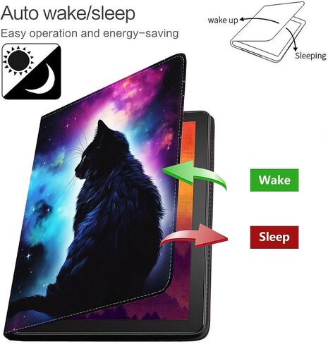 علبة Samsung Galaxy Tab A 10.1 بوصة 2019 (الطراز: SM -T510/T515/T517) - غطاء ورق قابل للطي من الجلد النحيف مع النوم التلقائي/الاستيقاظ ، سديم Galaxy Black Cat in Kuwait