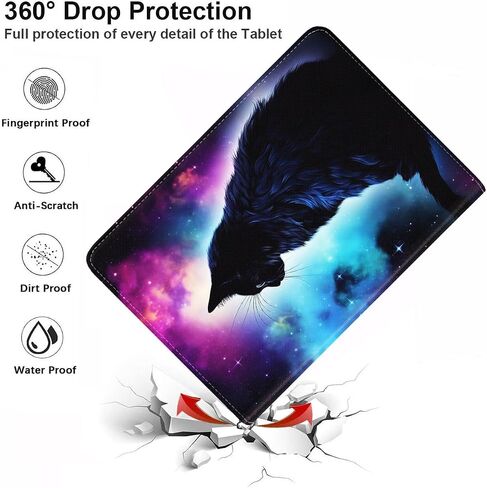 علبة Samsung Galaxy Tab A 10.1 بوصة 2019 (الطراز: SM -T510/T515/T517) - غطاء ورق قابل للطي من الجلد النحيف مع النوم التلقائي/الاستيقاظ ، سديم Galaxy Black Cat in Kuwait