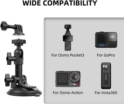 SUREWO Pocket 3 Suction Cup Mount, Car Mount Windshield Window Dash Holder Kit with Expansion Adapter for DJI Osmo Pocket 3,GoPro Hero 13/12/11/10/9/8,DJI Action 5 Pro/4/3 Accessories (for Pocket 3) in Saudi Arabia
