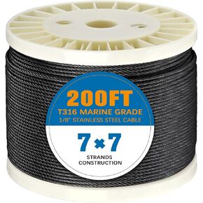 1/8" Stainless Steel Cable 500FT Wire Rope Cable T316(Marine Grade) 7x7 Strands Cable for Stair Fence Deck Railing, Black