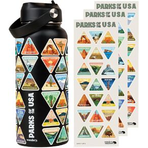 Wondery National Parks Water Bottle With 63 Waterproof Stickers of Parks (USA), 32 oz Stainless Steel Insulated & Vacuum Sealed Water Bottle for Traveling, Hiking, Camping, National Park Gifts- WHITE