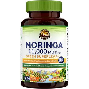 VITALITOWN Moringa Capsules 11,000 MG, Organic Moringa Supplement, Green Moringa Leaves, No Sticks, No Caffeine, Moringa Oleifera, Energy, Appetite, 90 Capsules in Saudi Arabia