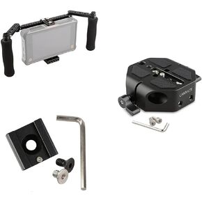 CAMVATE Monitor Cage with Adjustable Handles + Cold Shoe Mount + Camera 15mm Rod Type Universal Baseplate