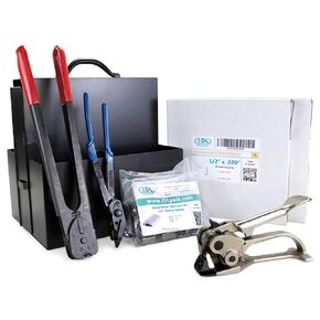 IDL Packaging Round Packages Strapping Kit for 3/4" x 400' Steel Strapping, 1700 lbs Break Strength – Packaging Strapping Solution for Pipes – Enough Strapping and Seals for 200 Uses Before Refill
