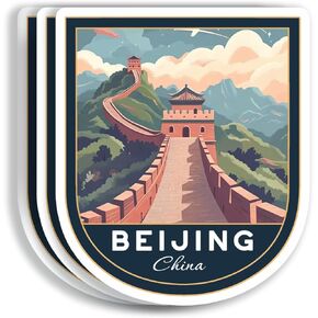 (3 Pcs 3X3) Beijing China Stickers - Beijing Travel Sticker - China Travel Gift - Beijing Souvenir - Decals for Luggage - Suitcase - Scrapbook - Laptop - Water Bottle
