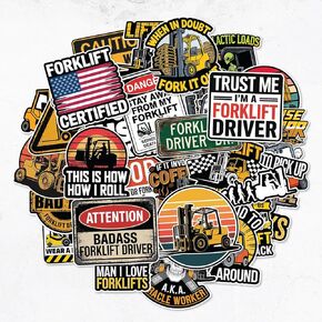 34 PCS (3,5 INCH) - Certified Forklift Driver Stickers, Funny Forklift Operator Hard Hat Sticker Waterproof Vinyl Decals for Helmet Tool Box,Water Bottle, Laptop,Laptop Luggage, Handy Scrapbook