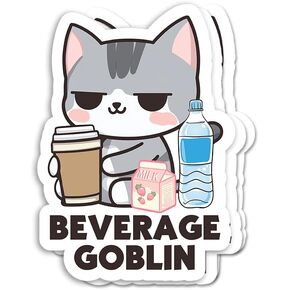 (3pcs) Beverage Goblin Sticker - Kawaii Stickers - Cat Sticker - Decorative Decals - Decorative Decals - Durable & Waterproof - Perfect for Laptops Water Bottles Car - Ideal for Gifting