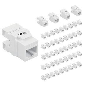 Tecmojo Cat6A Unshielded Keystone Jack with 180 Degree Termination 50 Pack, White