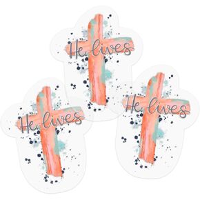 3PCs He Lives Christian Faith Based Clear Sticker, Inspirational Religious Jesus Cross Waterproof Vinyl Stickers for Laptop Water Bottle Phone Case Bible Journaling, Jesus Worship Decals (3 Inches)