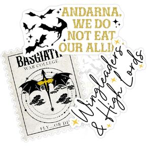 Set 3PCS 3 Inches - Dragon Sticker Andarna We Do Not Eat Our Allies - Basgiath Stamp - Wingleader & High Lords 3" Waterproof Vinyl Decal for Water Bottles, Tumblers, Laptop, Kindle, Helmet