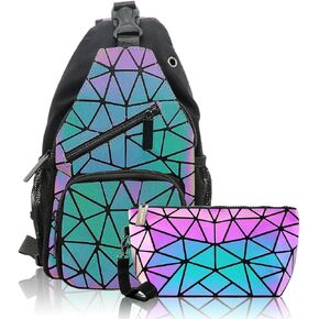 Geometric chest bag Geometries Glow Backpack Geometrical Luminous Bag Holographic Travel Bags Retro Daypack for Casual, College, Work Set-A