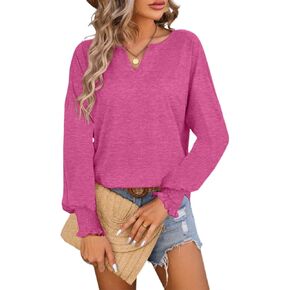 TAKEYAL Women's 2024 Fashion 3/4 Sleeve V Neck T-Shirts Cute Spring Summer Business Dressy Blouses Solid Basic Tee Tops