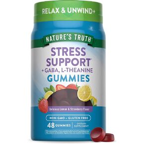 Stress Away Gummies | 48 count | with Gaba and L Theanine | Non GMO, Gluten Free Stress Relief Supplement | Lemon Strawberry Flavor | by Nature's Truth
