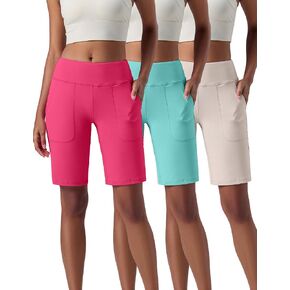 Liberty Pro 3 Pack: Women's Bermuda Long Shorts, 10" Inseam Knee Length Athletic High Waisted Quick Dry with Pockets